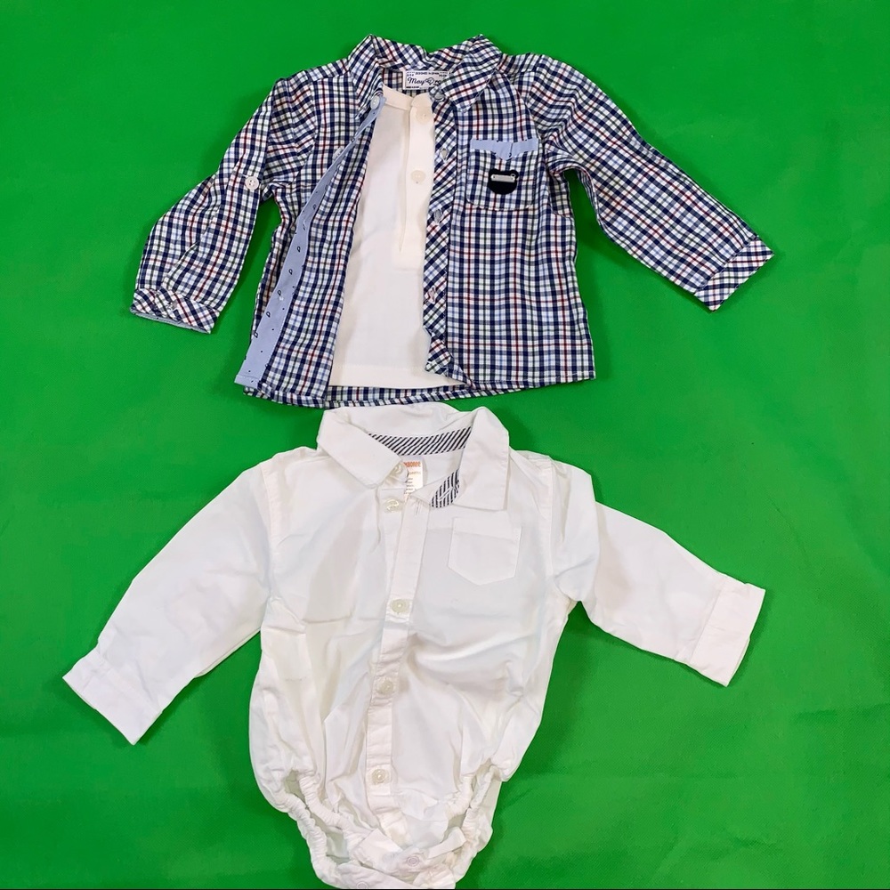 Gymboree Mayoral Spain cotton boy shirt plaid blue white toddler 6-12 months 6-9